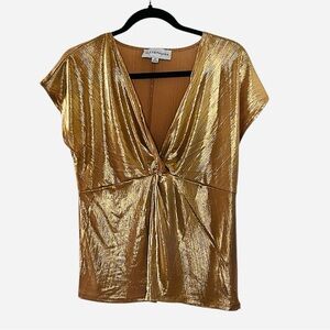 Alex & Parker Metallic Gold Tie Front Blouse